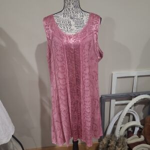 Boho Women's OS/Free Size Rose sleeveless buttondown mini dress/tunic embroidery